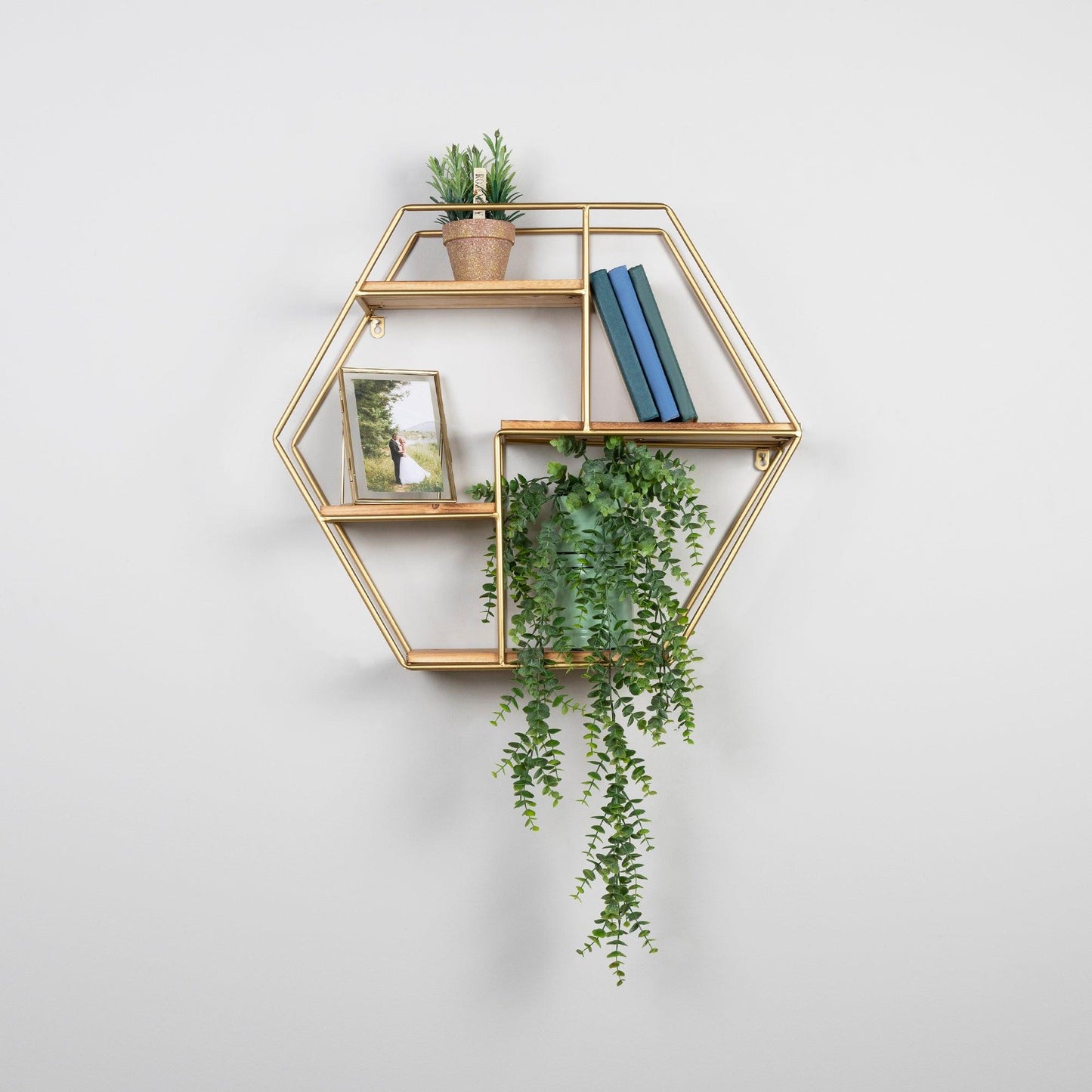 Golden Hexagonal Four Story Wall Shelf - AFS