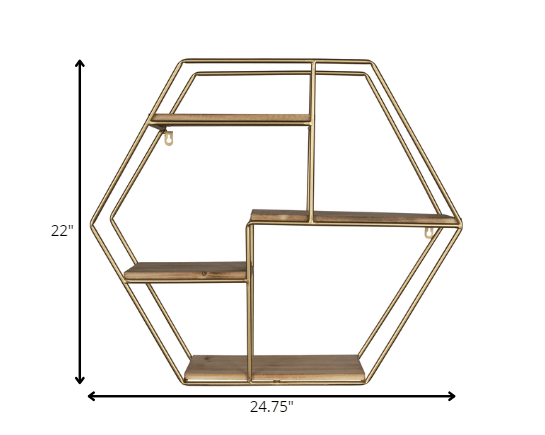 Golden Hexagonal Four Story Wall Shelf - AFS