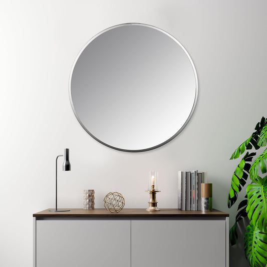 Minimalist Silver Round Wall Mirror - AFS