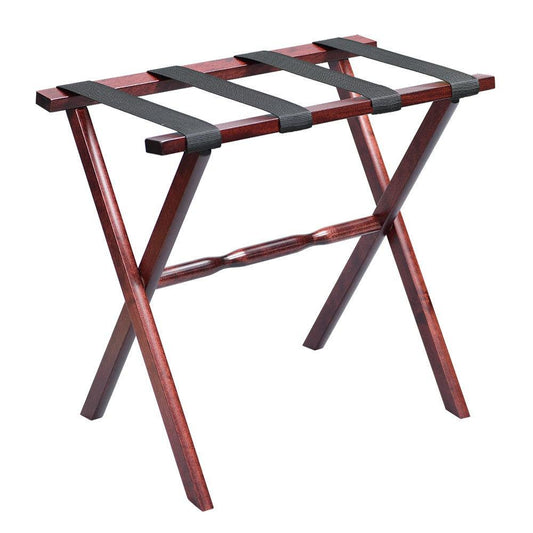 Hotel Cherry Mahogany Folding Luggage Rack with Black Straps - AFS