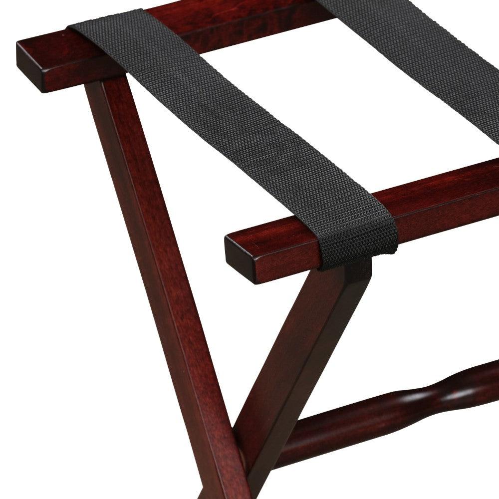 Hotel Cherry Mahogany Folding Luggage Rack with Black Straps - AFS