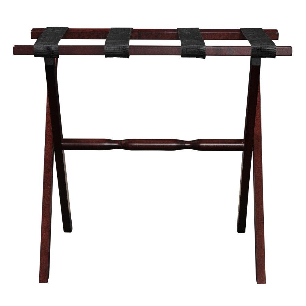 Hotel Cherry Mahogany Folding Luggage Rack with Black Straps - AFS