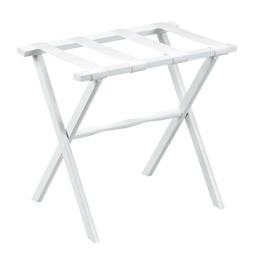 Hotel White Finish Wood Folding Luggage Rack with White Straps - AFS