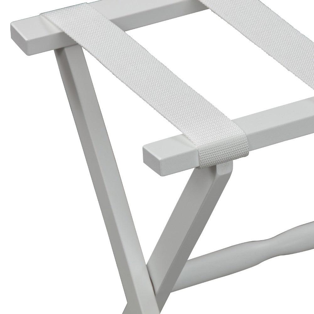 Hotel White Finish Wood Folding Luggage Rack with White Straps - AFS