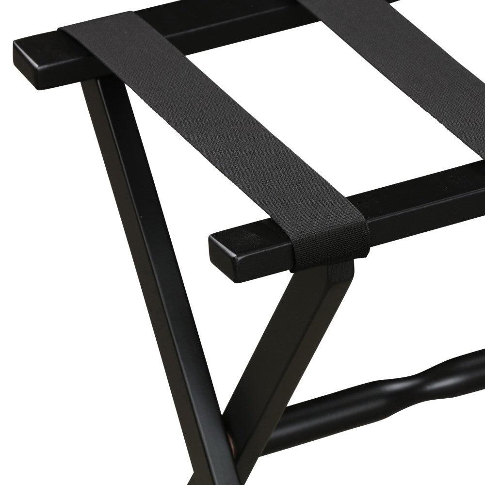 Hotel Black Finish Wood Folding Luggage Rack with Black Straps - AFS