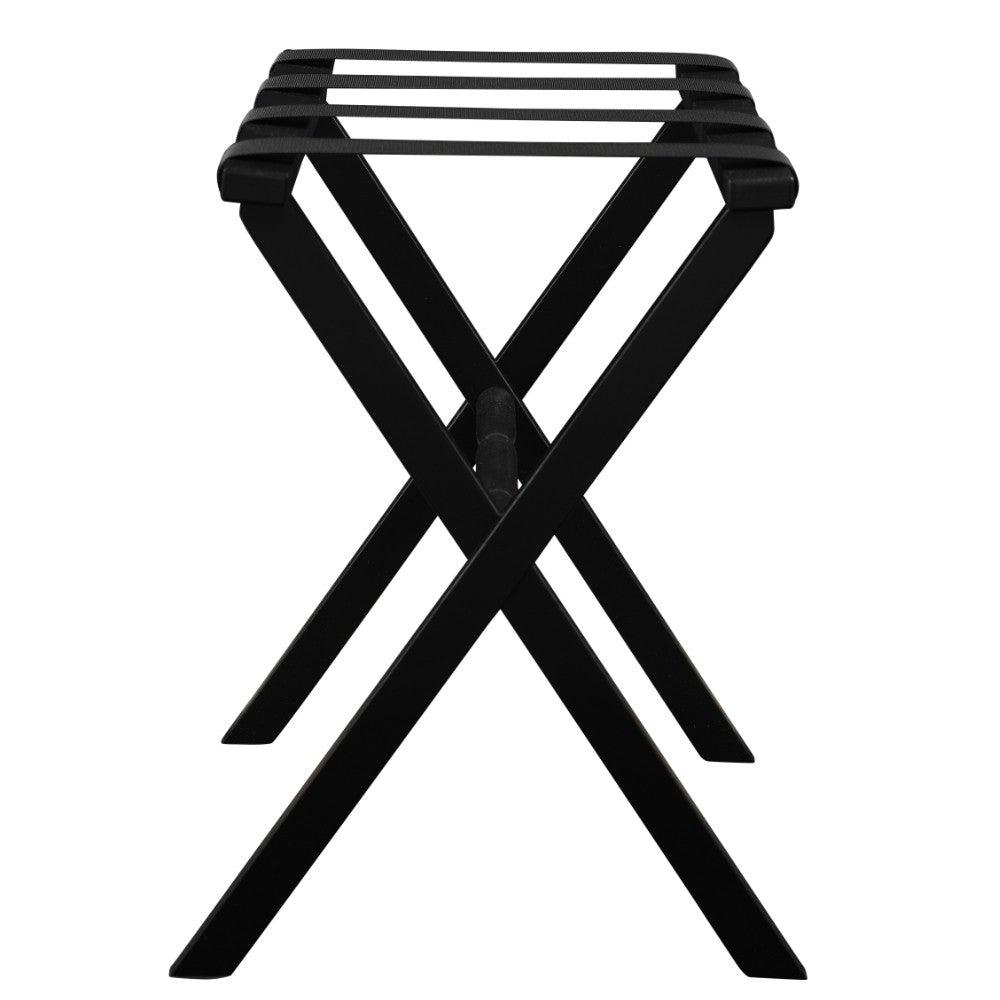 Hotel Black Finish Wood Folding Luggage Rack with Black Straps - AFS