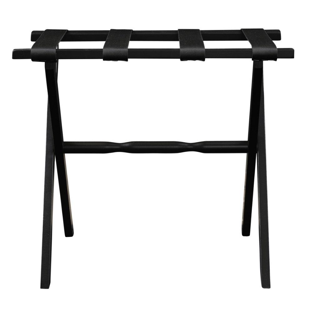 Hotel Black Finish Wood Folding Luggage Rack with Black Straps - AFS