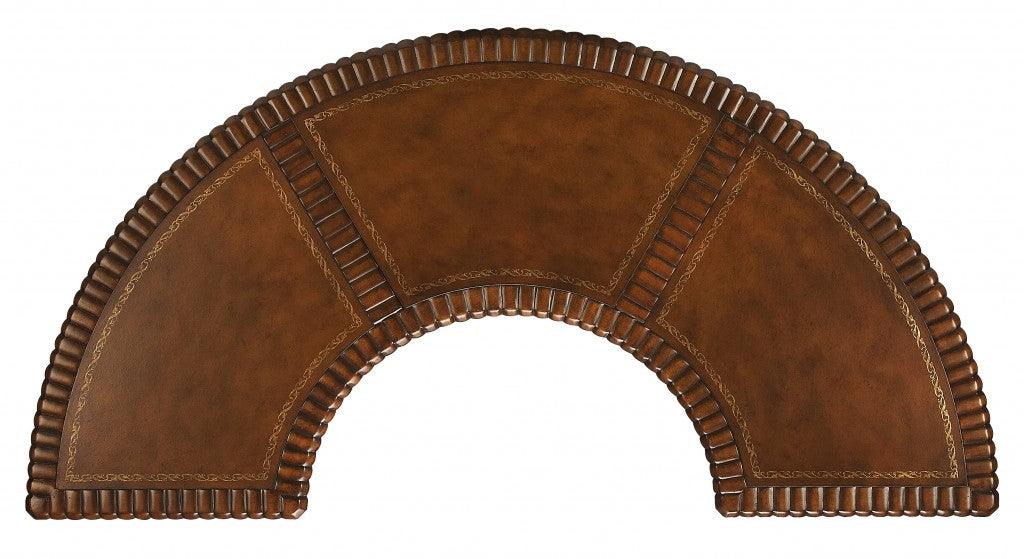 Hand Carved Leather Top Crescent Shape Desk - AFS