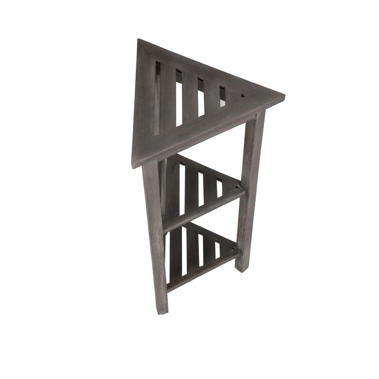 Hotel Gray Teak 32" Triangle Corner Shower Tiered Shelf - AFS