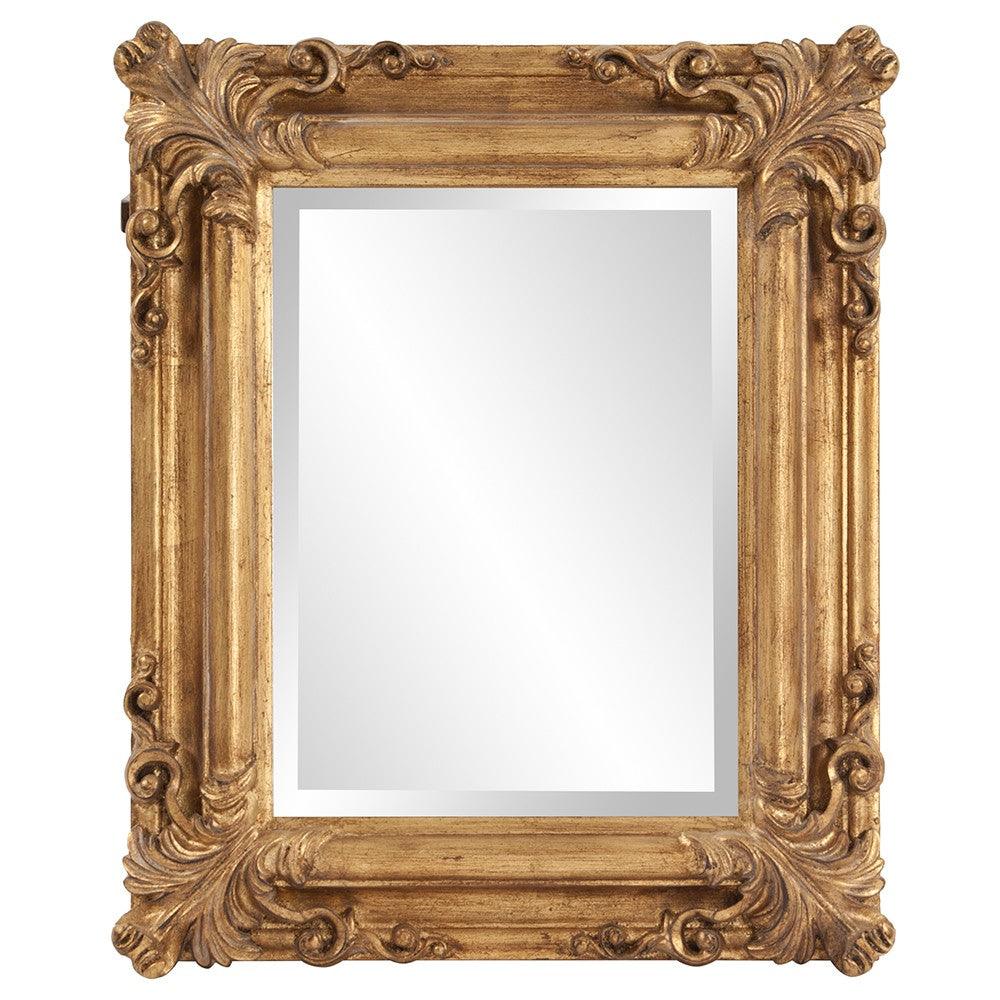 Rectangular Gold Leaf Mirror with Scrolling Flourish - AFS