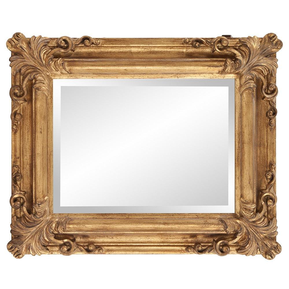 Rectangular Gold Leaf Mirror with Scrolling Flourish - AFS