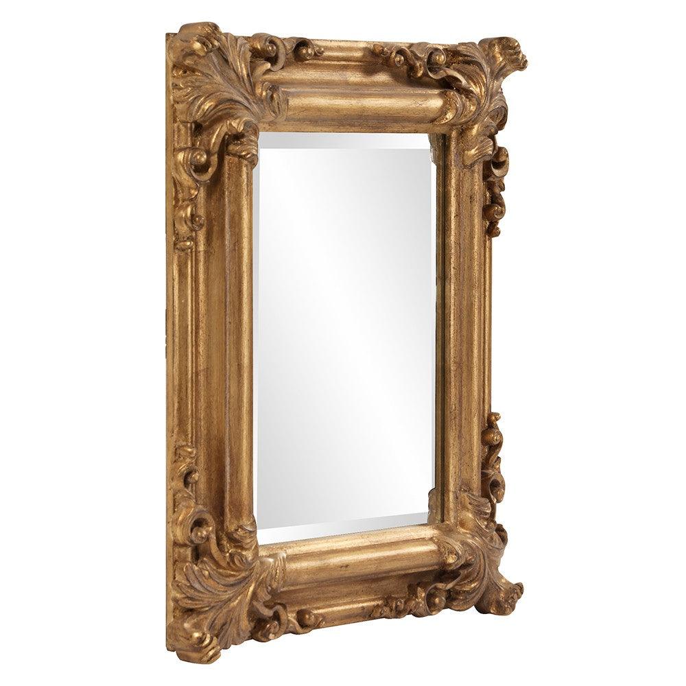 Rectangular Gold Leaf Mirror with Scrolling Flourish - AFS