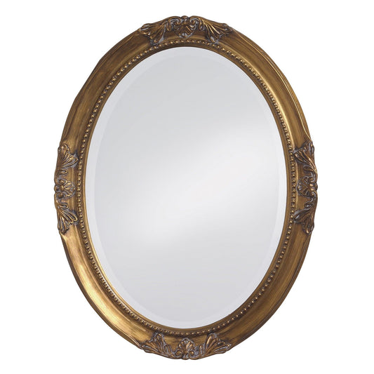 Oval Antique Gold Finish Mirror with Beaded Textured Frame - AFS