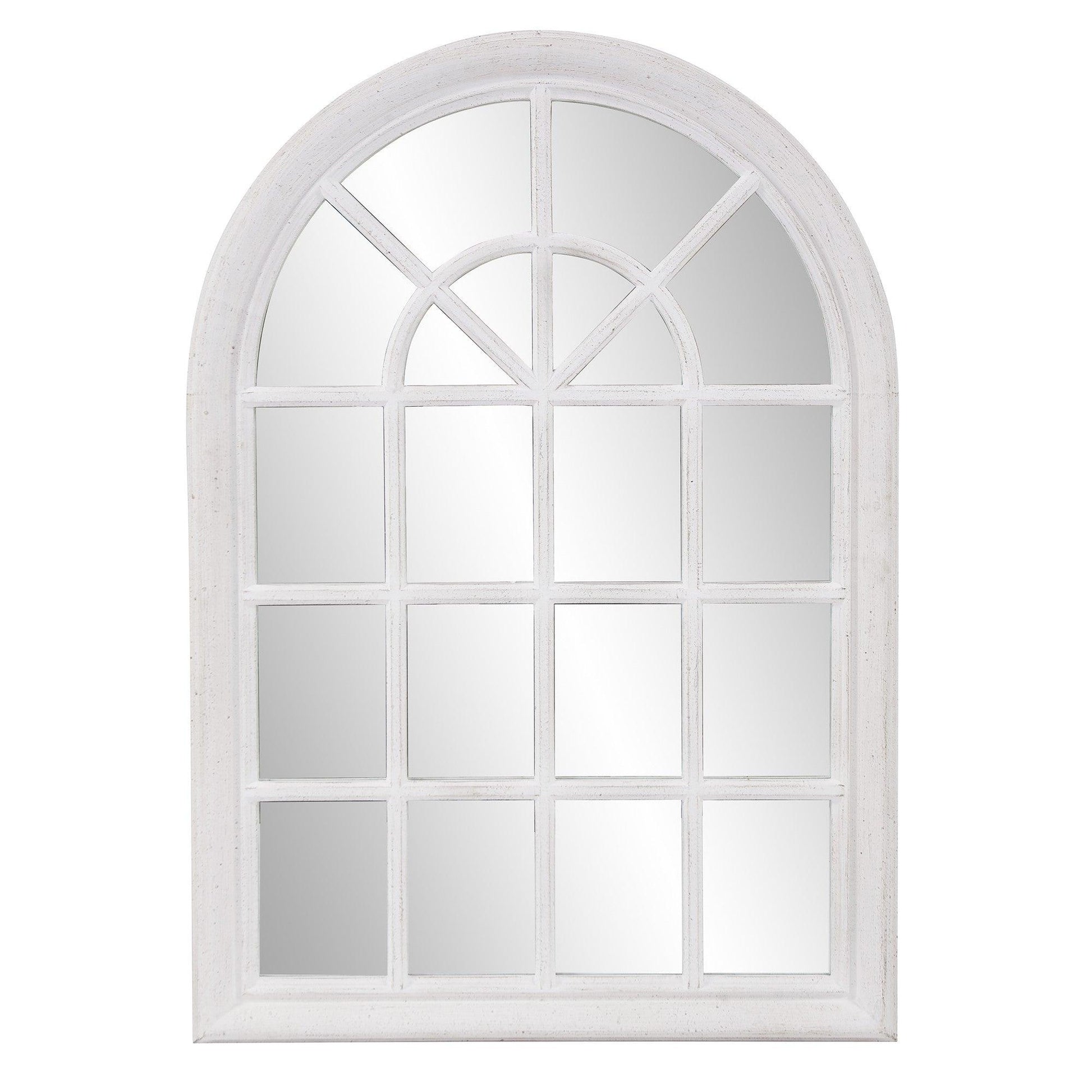 White Washed Mirror with Arched Panel Window Design - AFS