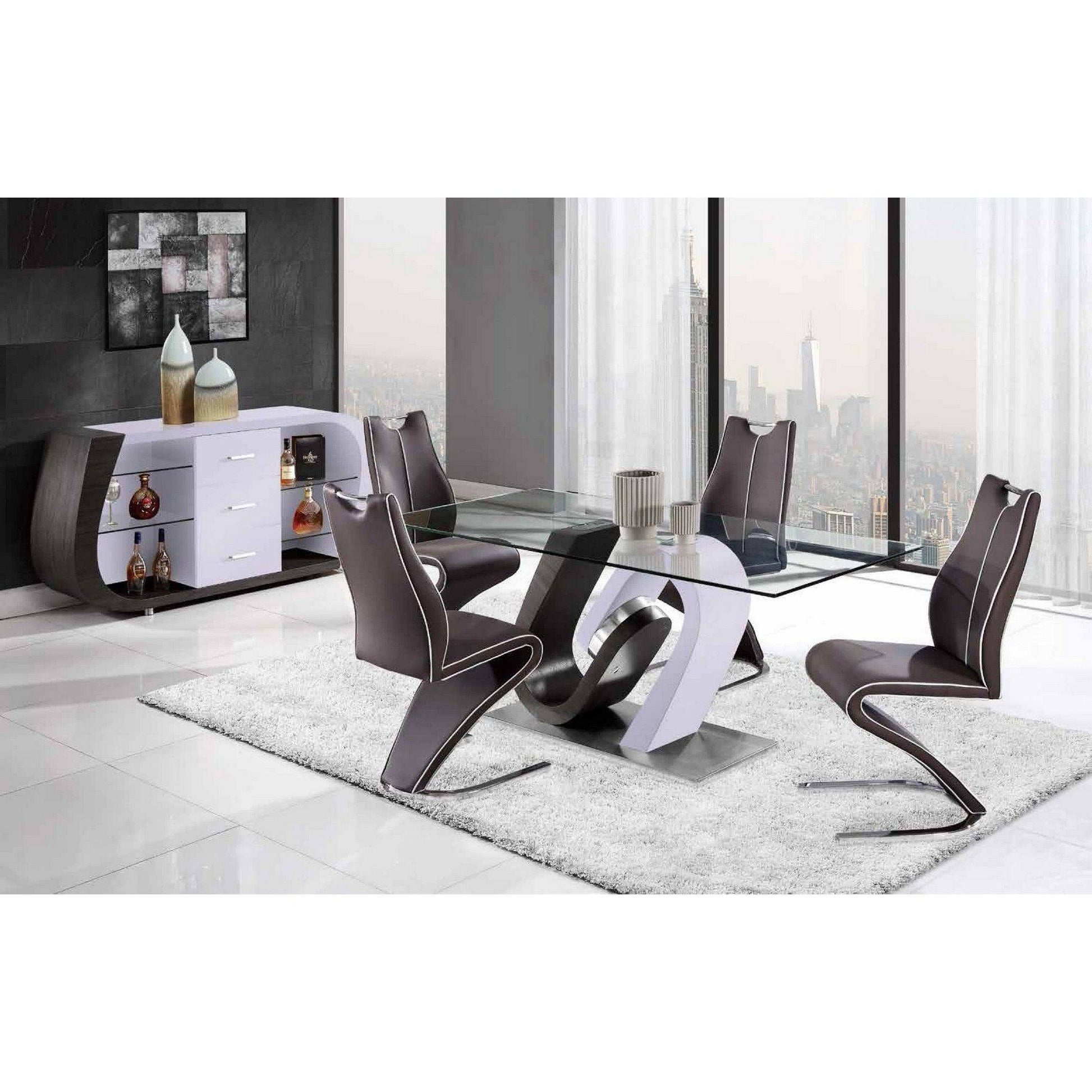 White and Grey tone Geometrical base with Rectangular Glass top Dining Table - AFS