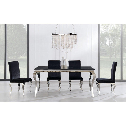 Stainless style steel legs Dining Table with Black Glass top - AFS