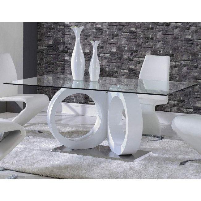 White tone Geometrical style base with Rectangular Glass top Dining Table - AFS