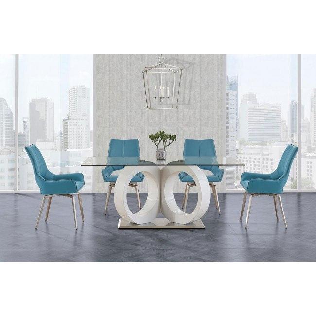 White tone Geometrical style base with Rectangular Glass top Dining Table - AFS