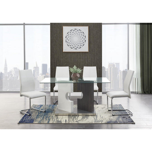 Contemporary Puzzle Gray and White Double Base Glass Dining Table - AFS