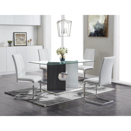 Contemporary Puzzle Gray and White Double Base Glass Dining Table - AFS