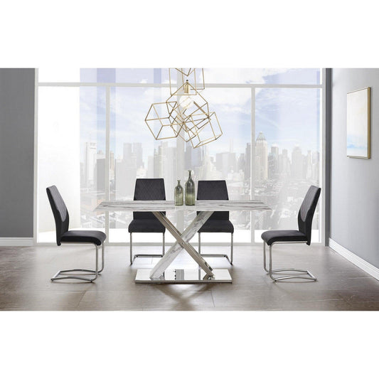 Elegant Marble Glass Top Dining Table with X Base Stainless Steel Accents - AFS