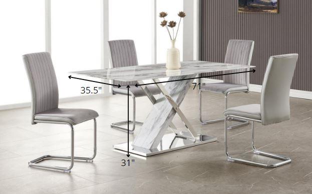 Elegant Marble Glass Top Dining Table with X Base Stainless Steel Accents - AFS