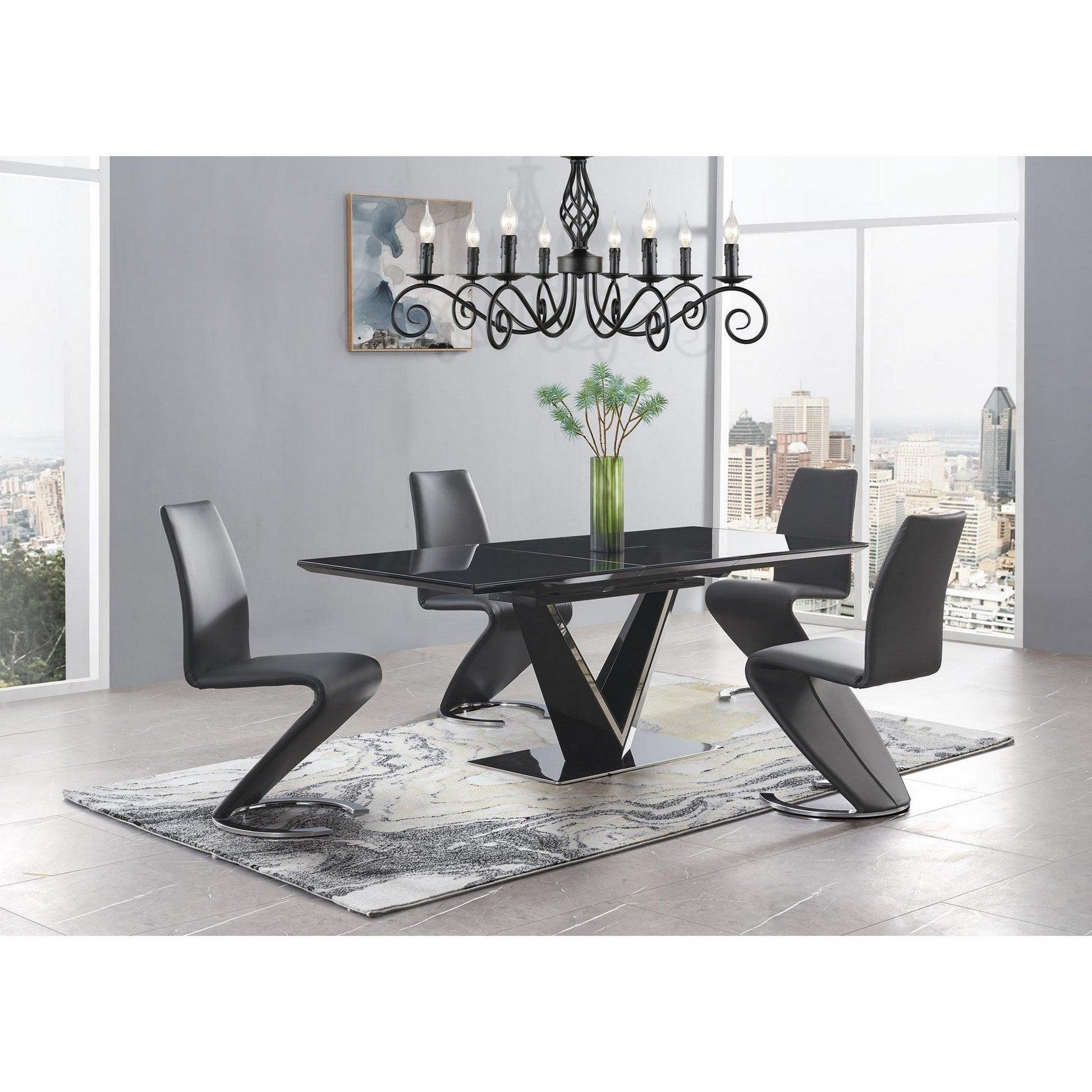 Set of 2 Black Z Shape design Dining Chairs with Horse Shoe Shape Base - AFS