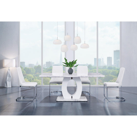 Set of 2 Modern White Dining Chairs with Horse Shoe Style Metal Base - AFS