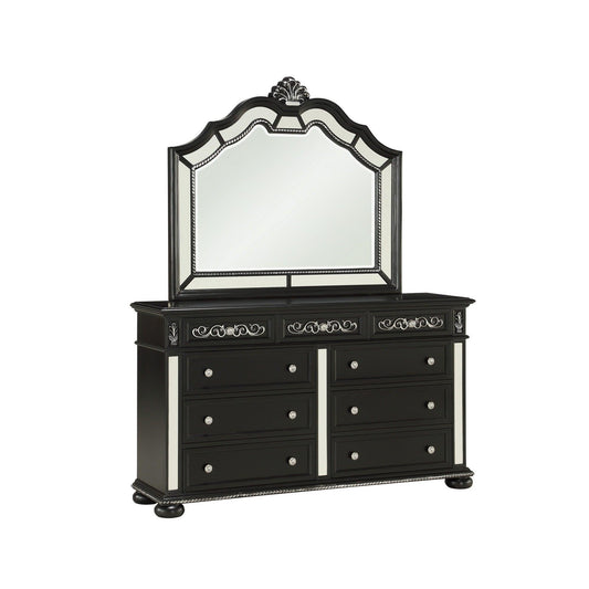 Black Jewel Heirloom Appearance Dresser with Intricate Carvings Mirrored Accents 9 Drawer - AFS