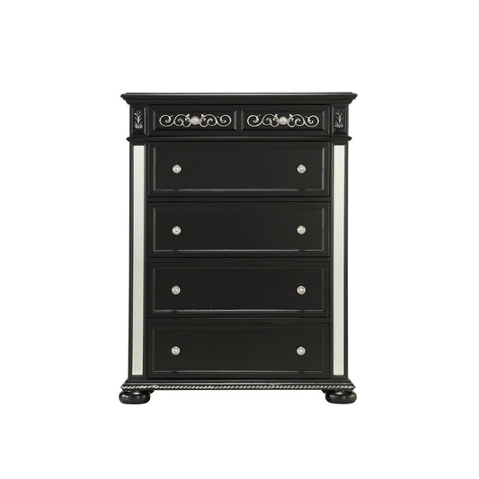 Black Jewel Heirloom Appearance Chest with Intricate Carvings Mirrored Accents 9 Drawer - AFS