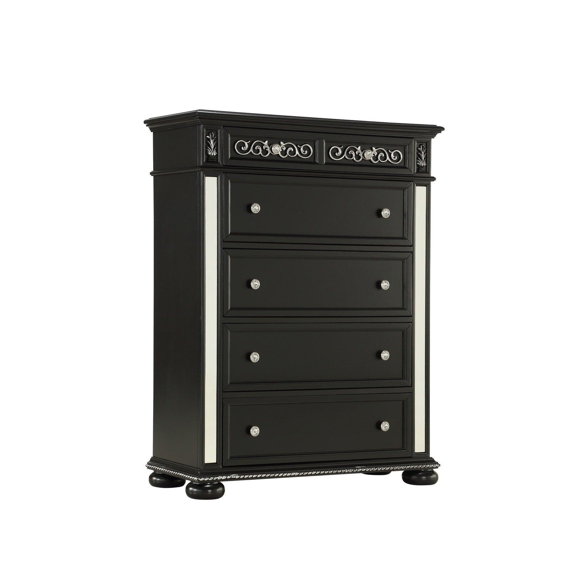 Black Jewel Heirloom Appearance Chest with Intricate Carvings Mirrored Accents 9 Drawer - AFS