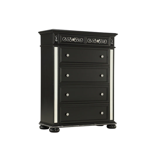 Black Jewel Heirloom Appearance Chest with Intricate Carvings Mirrored Accents 9 Drawer - AFS