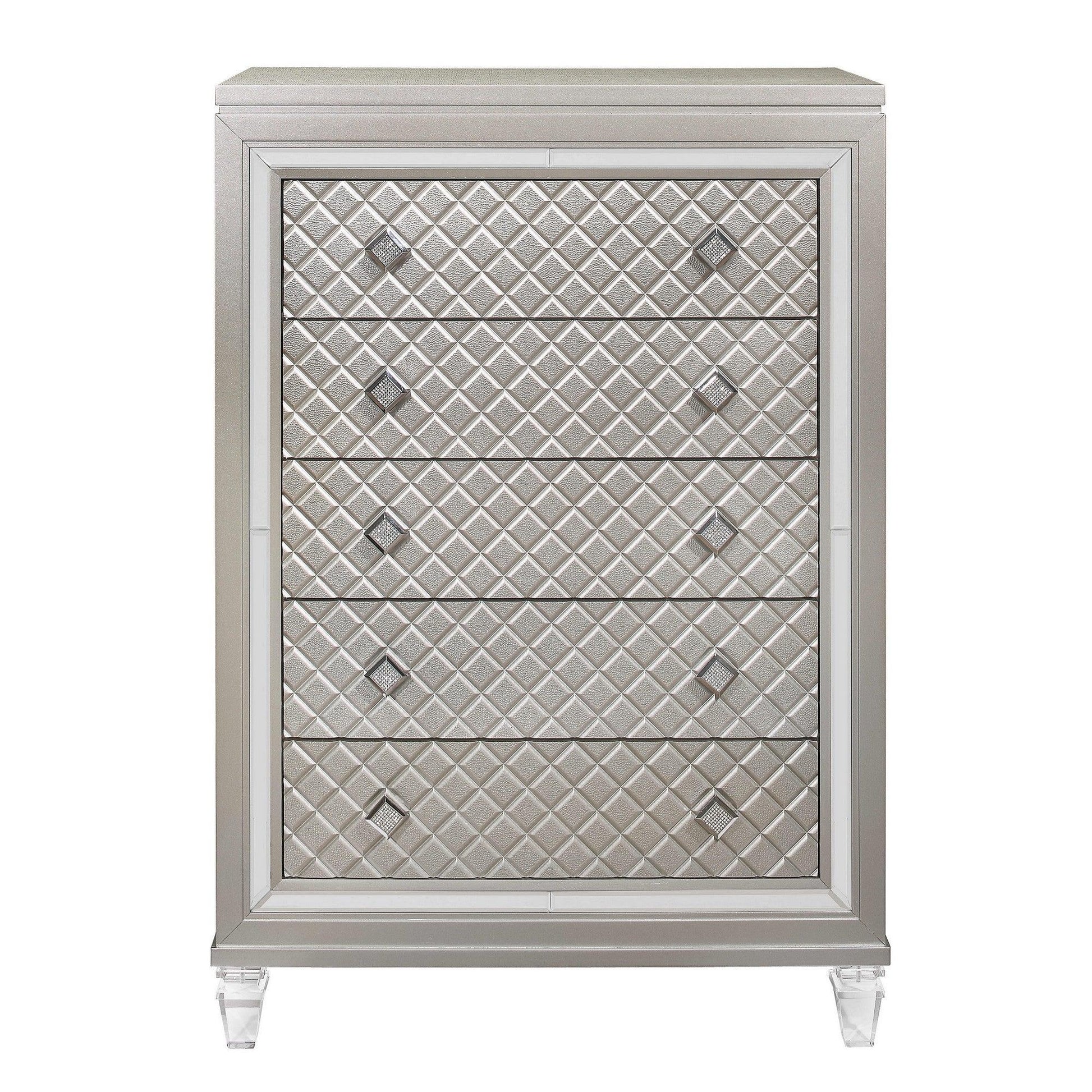 Champagne Toned Chest with Tapered Acrylic Legs and 5 Drawers - AFS