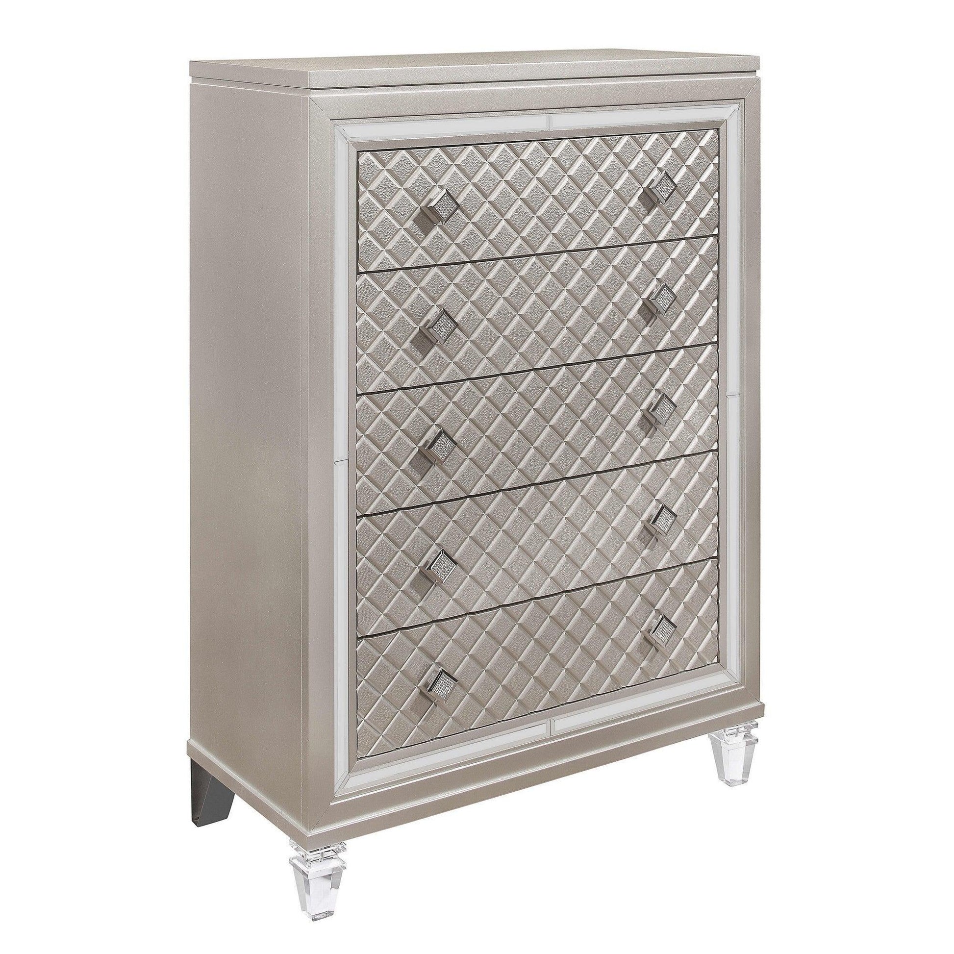 Champagne Toned Chest with Tapered Acrylic Legs and 5 Drawers - AFS