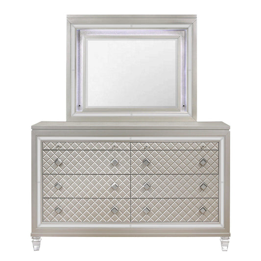 Champagne Toned Dresser with Tapered Acrylic Legs and 2 Jewelry Drawers - AFS