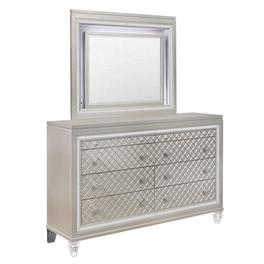 Champagne Toned Dresser with Tapered Acrylic Legs and 2 Jewelry Drawers - AFS