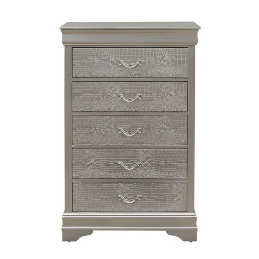 Silver Tone Chest with 5 Spacious Interior Drawers - AFS