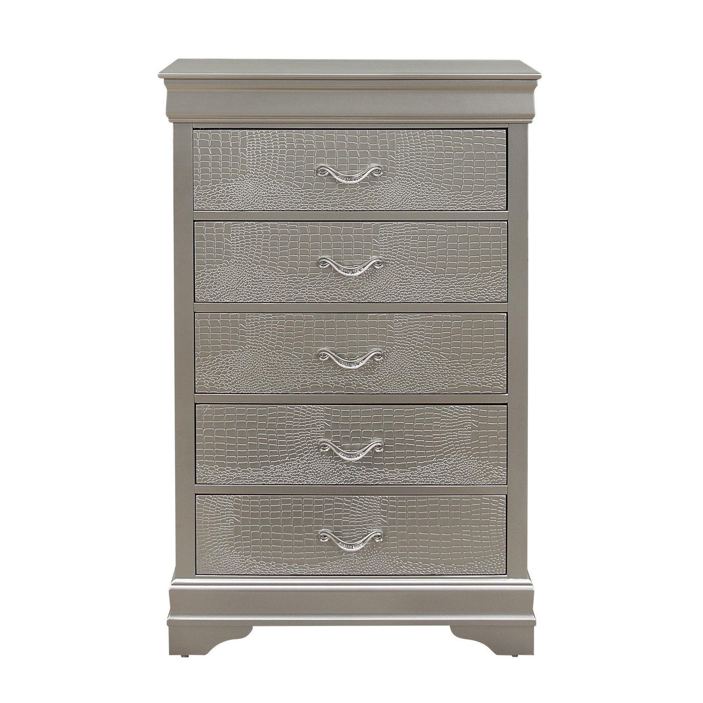 Silver Tone Chest with 5 Spacious Interior Drawers - AFS