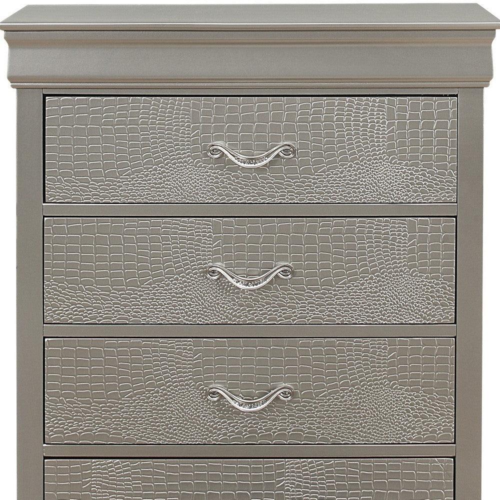 Silver Tone Chest with 5 Spacious Interior Drawers - AFS