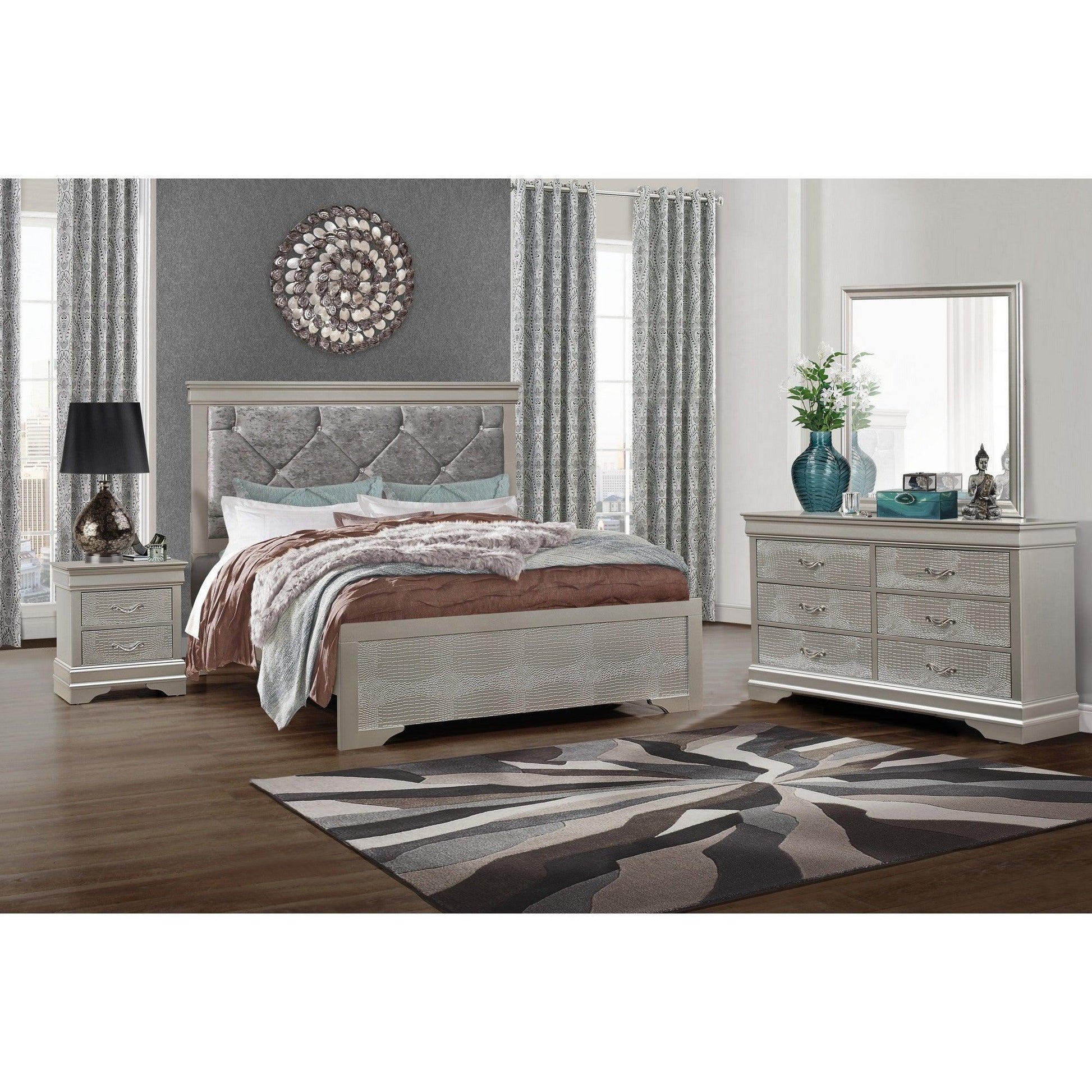 Silver Tone Sleek Wood Square Wall Mount Mirror - AFS