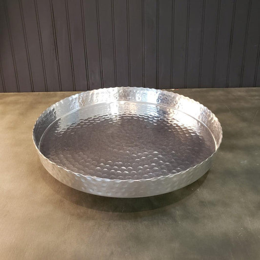 Handcrafted 13" Hammered Stainless Steel Round Tray - AFS