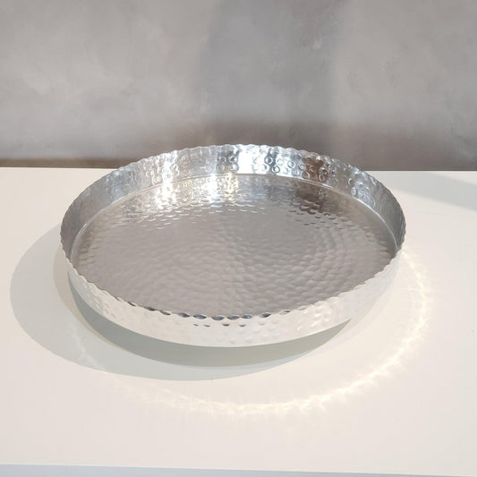 Handcrafted 13" Hammered Stainless Steel Round Tray - AFS