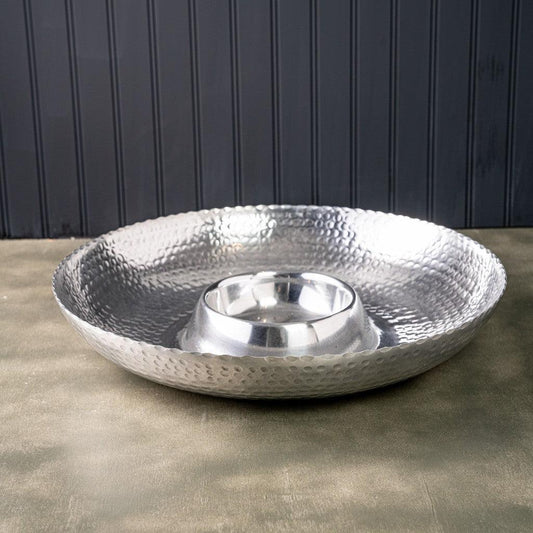 Handcrafted Hammered Stainless Steel Chip and Dip Server - AFS