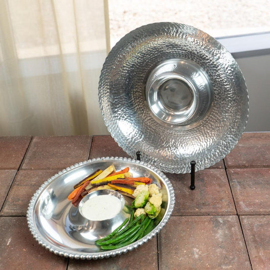 Handcrafted Hammered Stainless Steel Chip and Dip Server - AFS