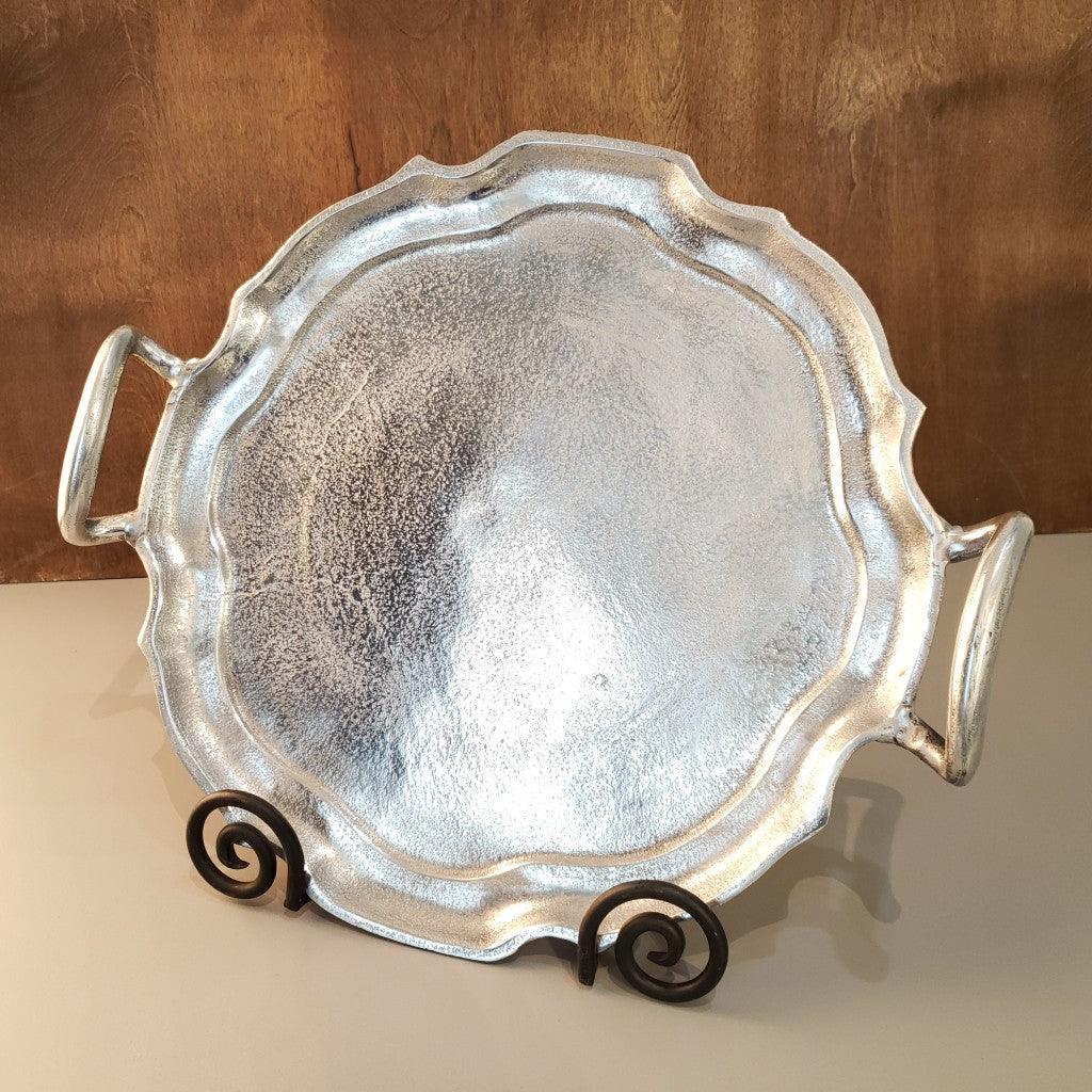 Vintage Look Baroque Silver Handled Tray - AFS