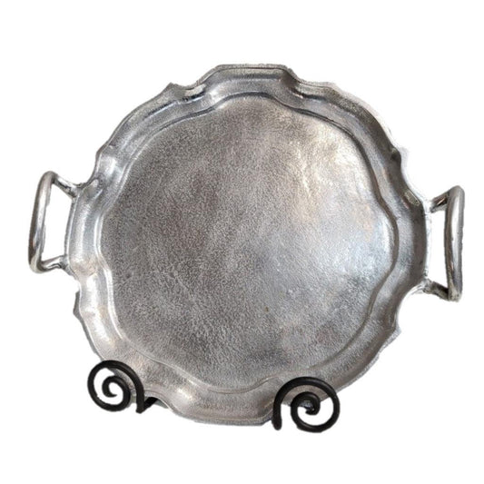 Vintage Look Baroque Silver Handled Tray - AFS