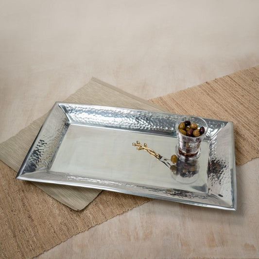 Handcrafted Hammered Stainless Steel Rectangular Tray - AFS