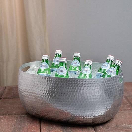 Handcrafted Hammered Stainless Steel Oval Beverage Tub - AFS