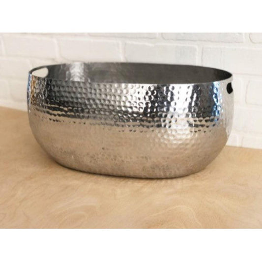 Handcrafted Hammered Stainless Steel Oval Beverage Tub - AFS