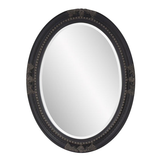 Oval Antiqued Black Wood Frame Mirror - AFS